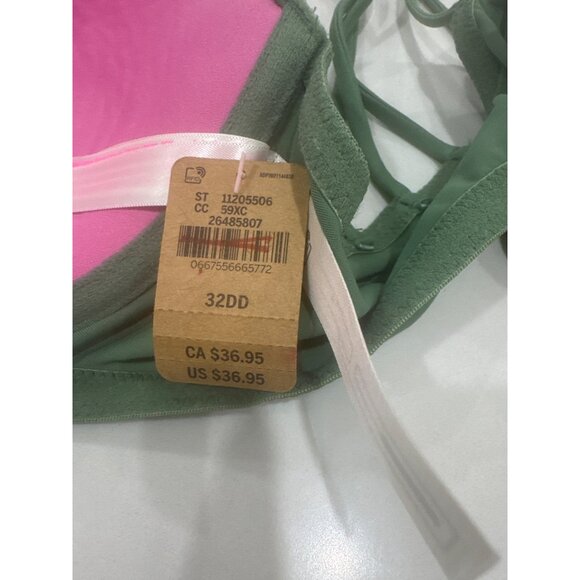 Green Push-Up Bra Adjustable Straps Lightly Padded Underwire Support Size 32DD - Picture 6 of 7